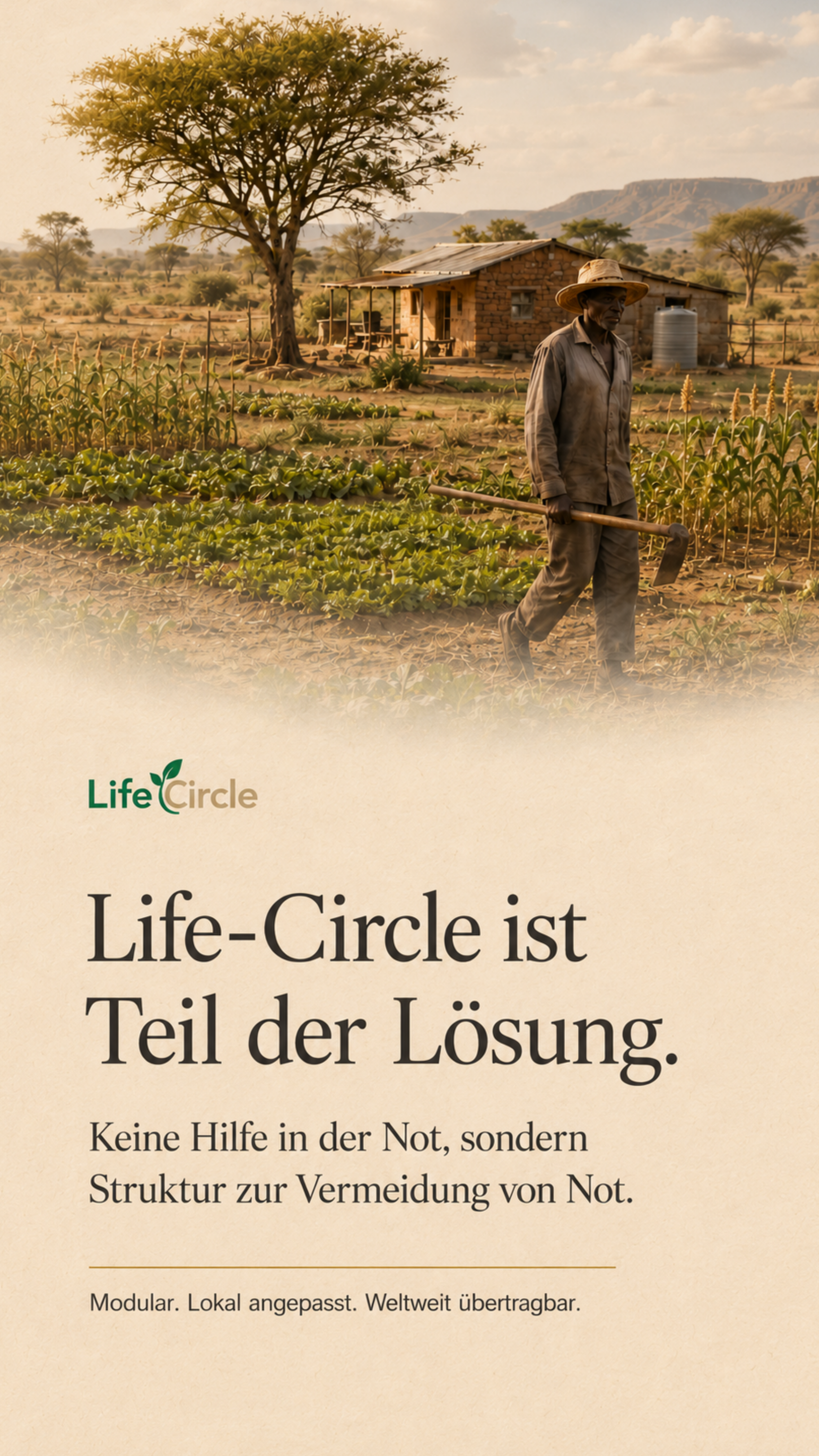 Life-Circle als Struktur zur Vermeidung von Not — Farmer auf einem regenerierten Feld