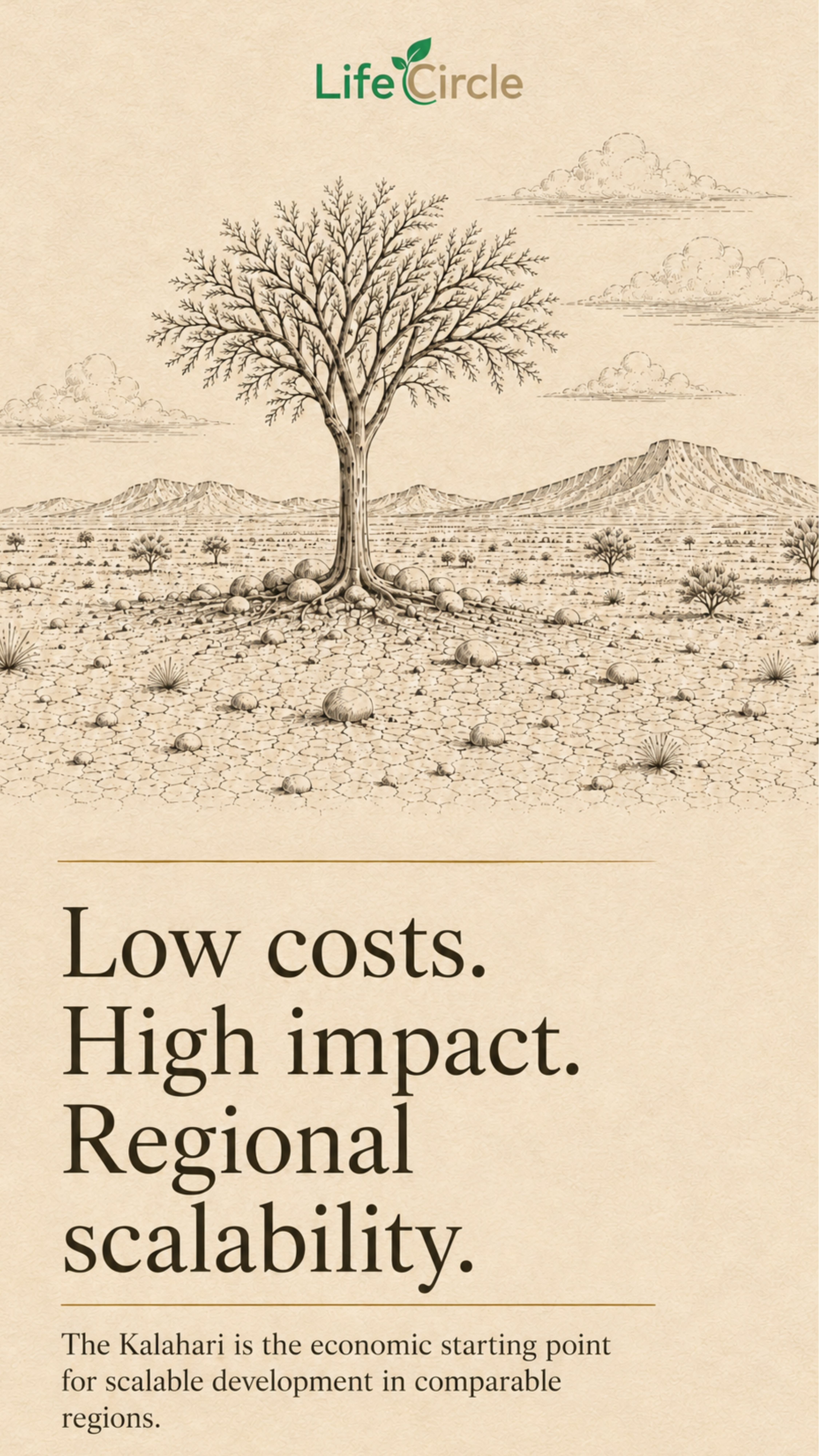 Kalahari tree with root system — low cost, high impact, regional scalability